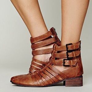 Free People Brown Leather Slash Bootie Size 6.5